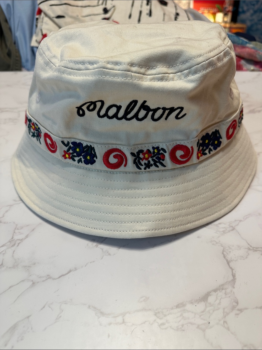 Malbon Embroidered Bucket Hat with Floral Band
